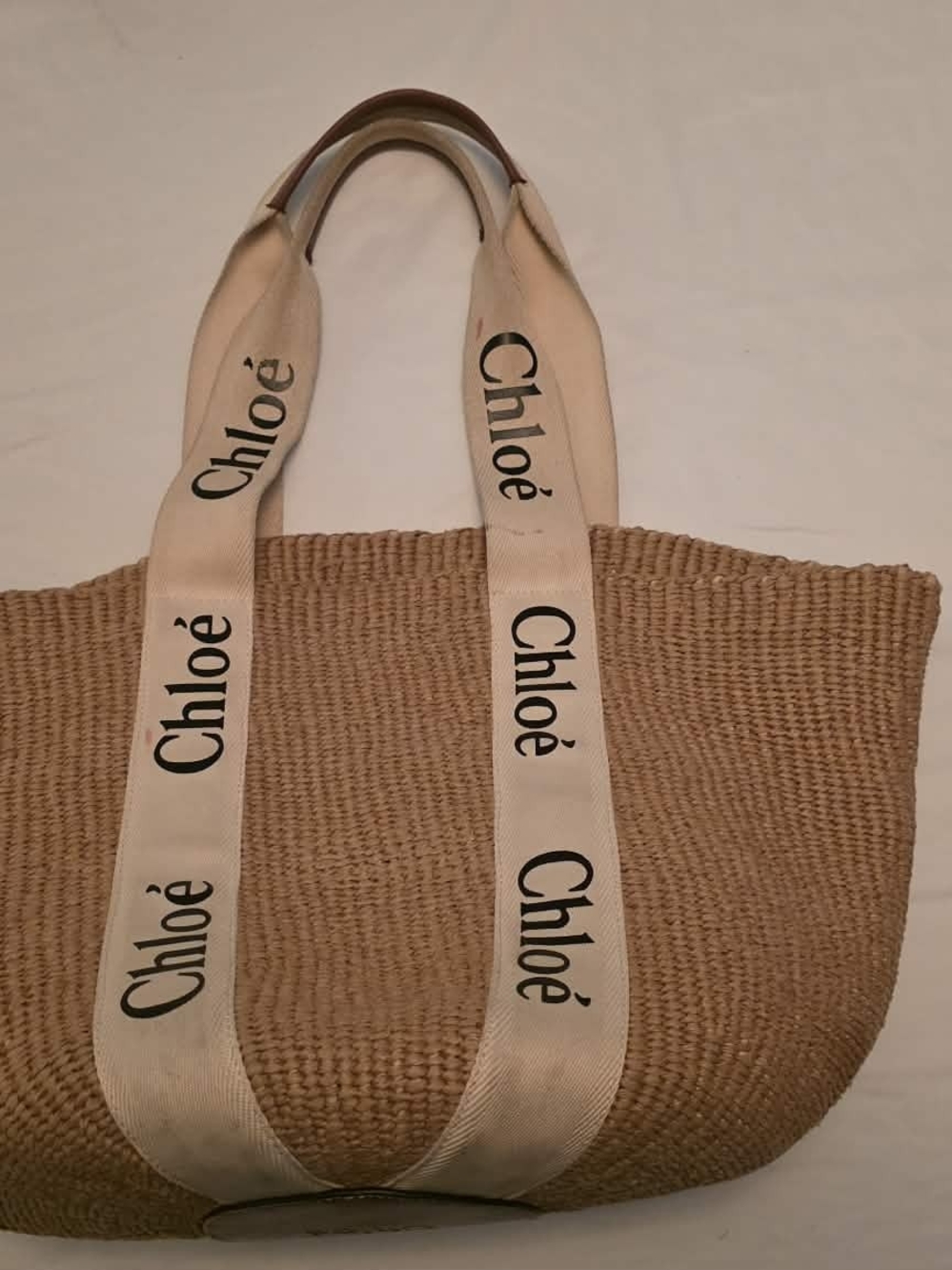 Chloé Tan Straw Tote with Cream Branded Webbing Straps - Picture 4 of 8
